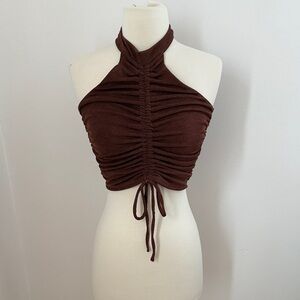 Forever 21 Ruched Halter Crop Top - Metallic Brown size small chocolate brown